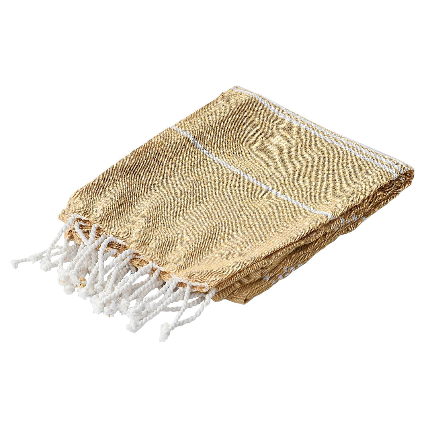 Set of 2 - 100% Cotton Beach/Hammam Towel (Size 170x90 Cm) - Yellow & Orange