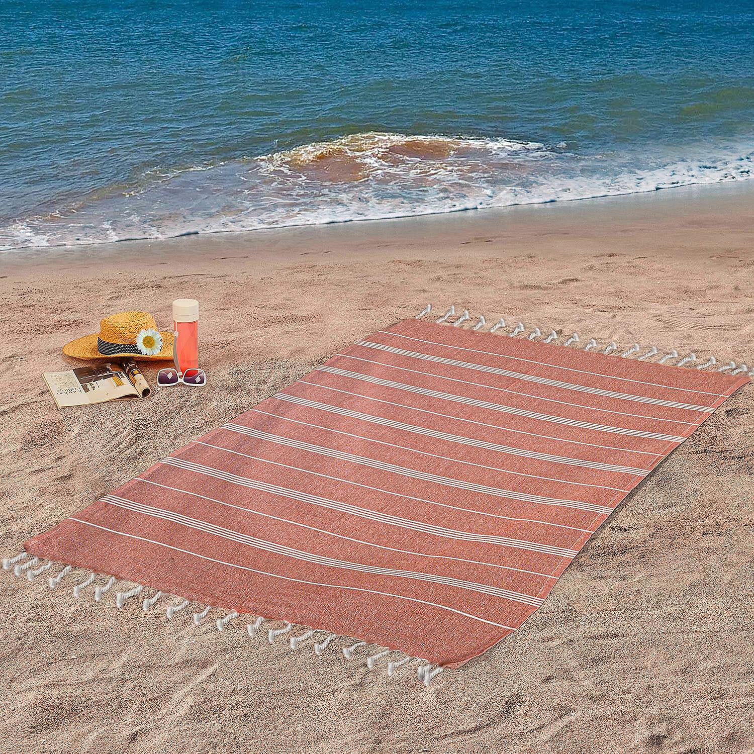 Set of 2 - 100% Cotton Beach/Hammam Towel (Size 170x90 Cm) - Royal Blue & Turquoise