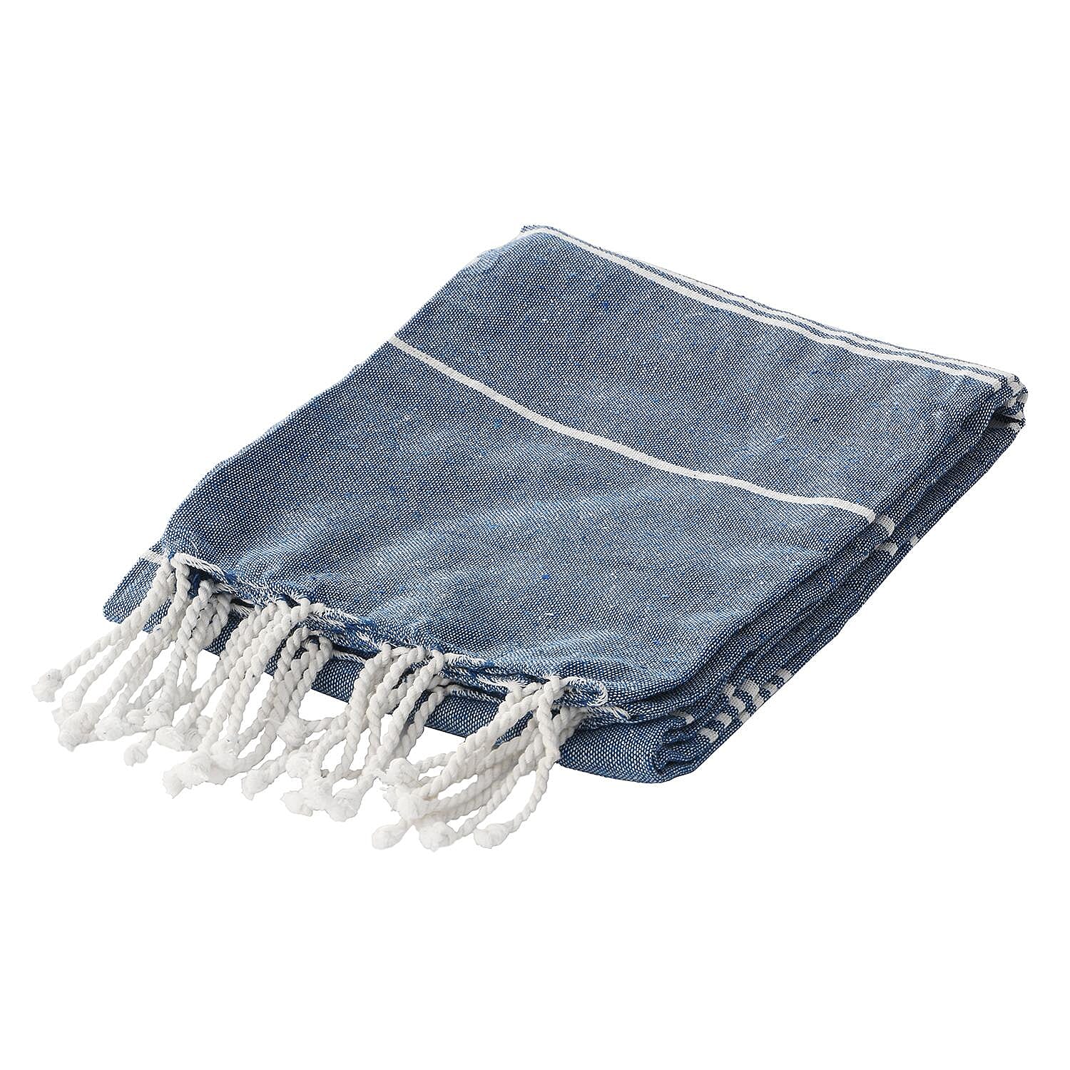 Set of 2 - 100% Cotton Beach/Hammam Towel (Size 170x90 Cm) - Royal Blue & Turquoise