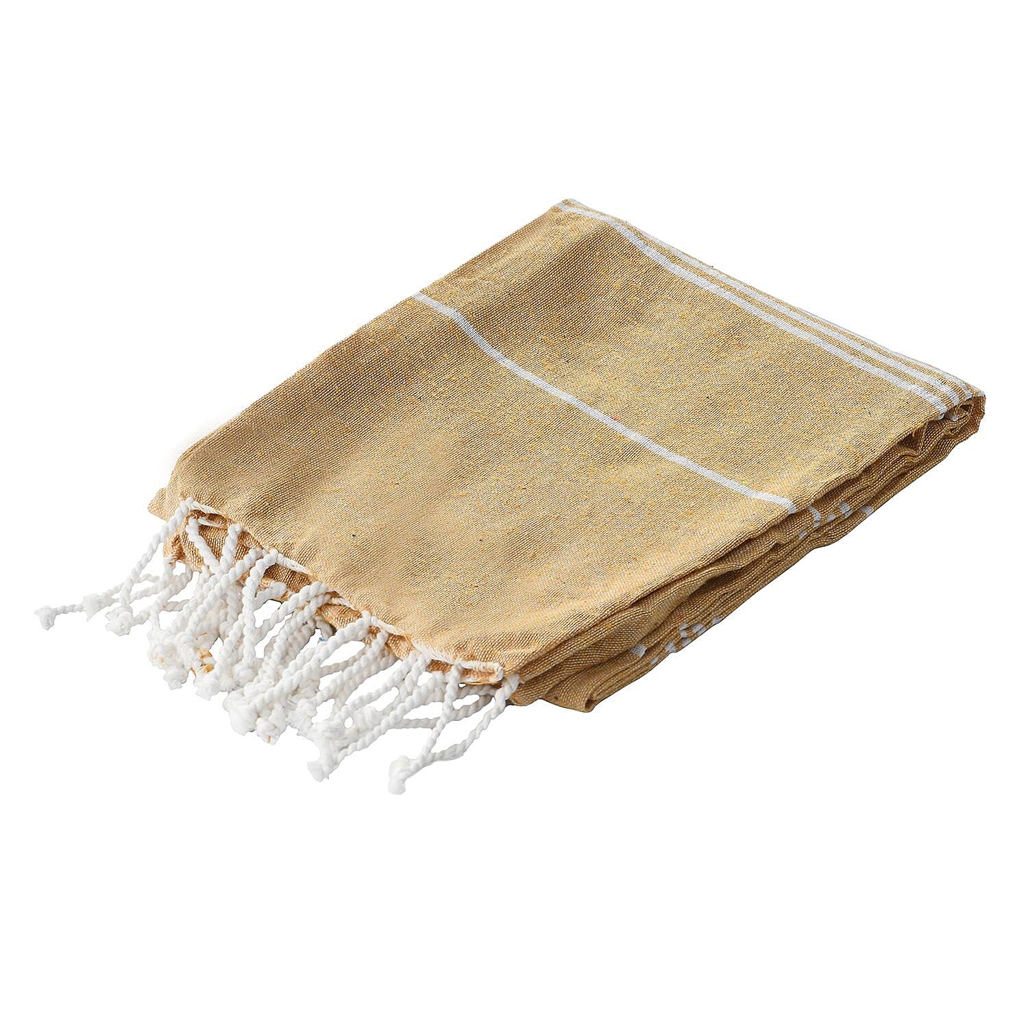 Set of 2 - 100% Cotton Beach/Hammam Towel (Size 170x90 Cm) - Silver Grey & Yellow