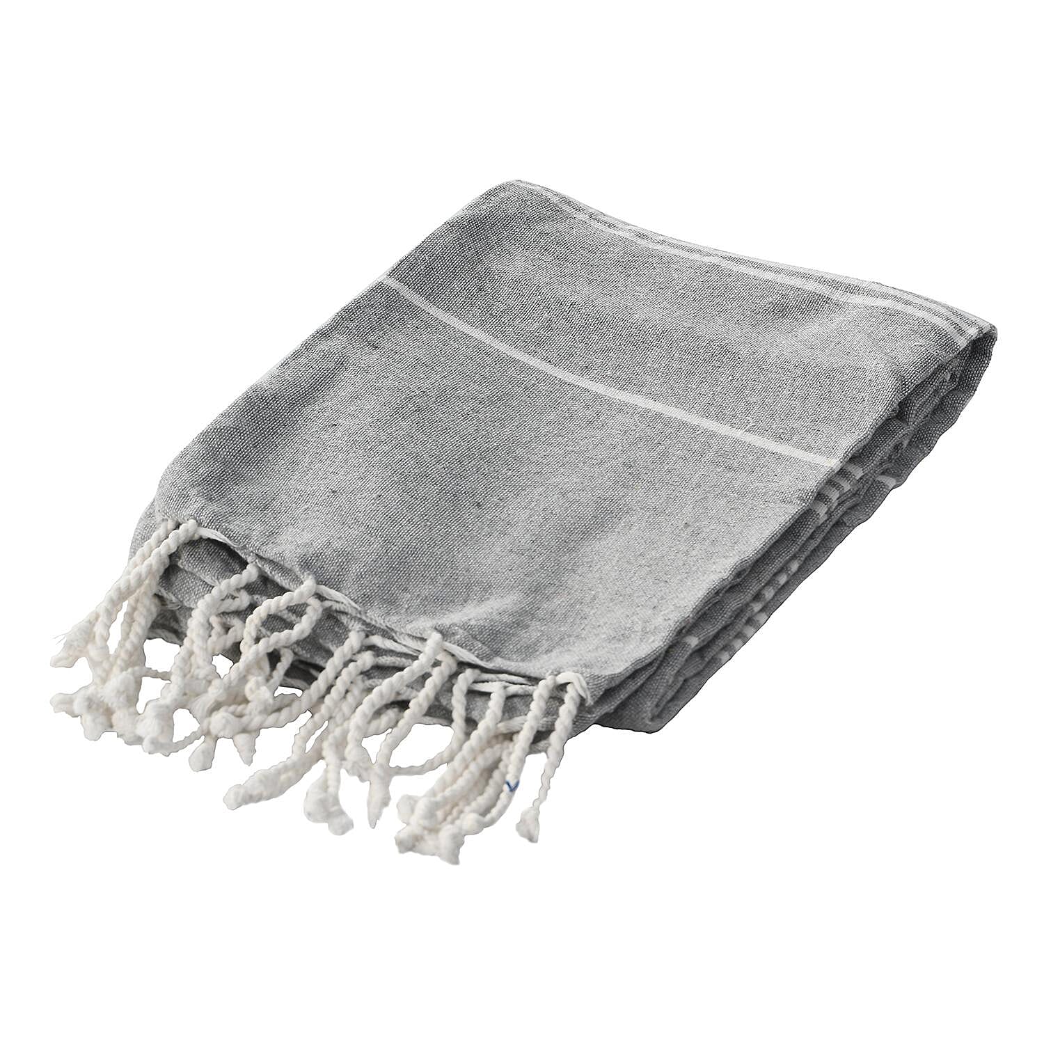 Set of 2 - 100% Cotton Beach/Hammam Towel (Size 170x90 Cm) - Silver Grey & Yellow