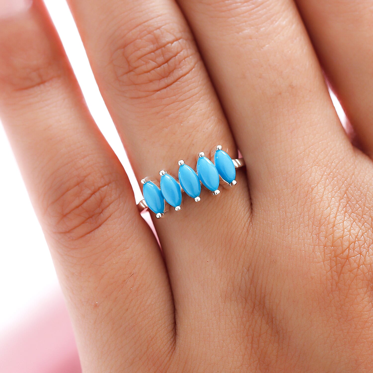 Arizona Sleeping Beauty Turquoise 5 Stone Ring in Sterling Silver