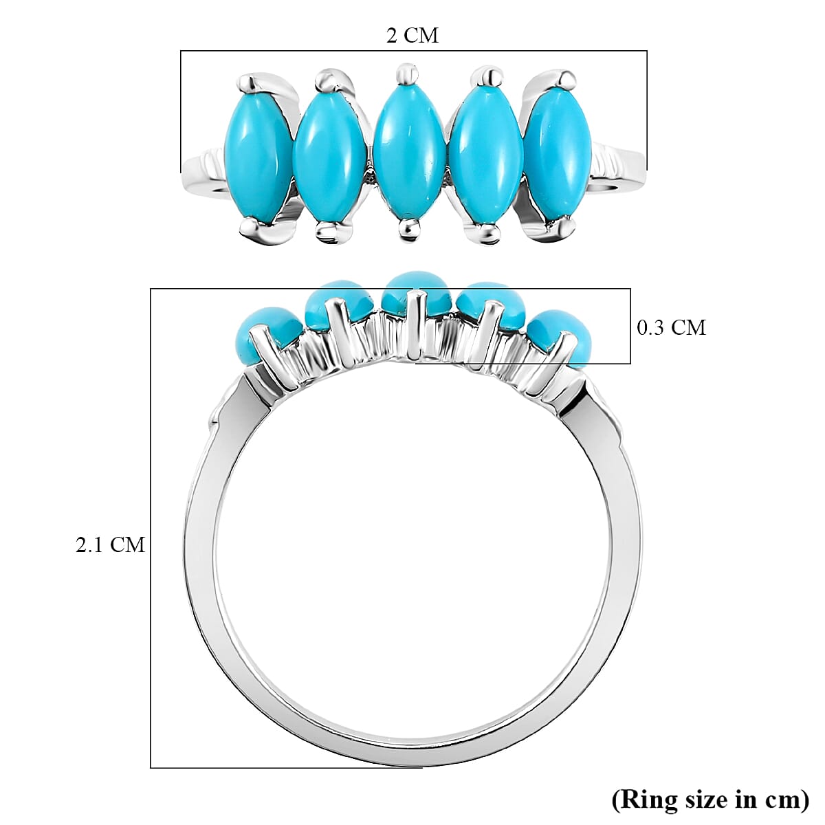 Arizona Sleeping Beauty Turquoise 5 Stone Ring in Sterling Silver