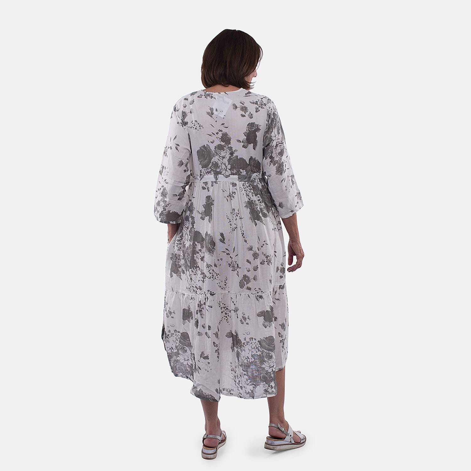 Tamsy 100% Cotton Tiered Floral Maxi Dress (Size L,16-18) - Grey