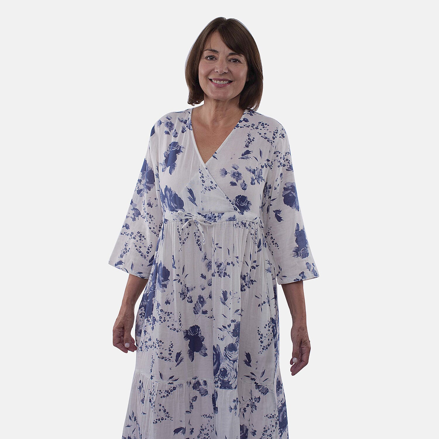 Tamsy 100% Cotton Tiered Floral Maxi Dress (Size S,8-10) - Blue