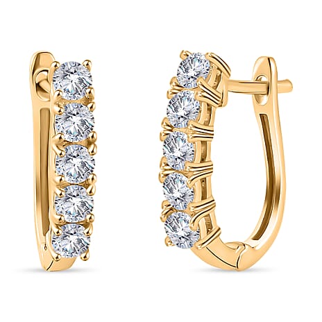Moissanite Hoop Earrings With Clasp in 18K Vermeil Yellow Gold Plated Sterling Silver 1.00 Ct.