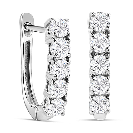 Moissanite April Birthstone Hoop Earrings in Sterling Silver with Platinum Plated