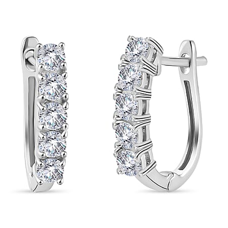 Moissanite April Birthstone Hoop Earrings in Sterling Silver with Platinum Plated