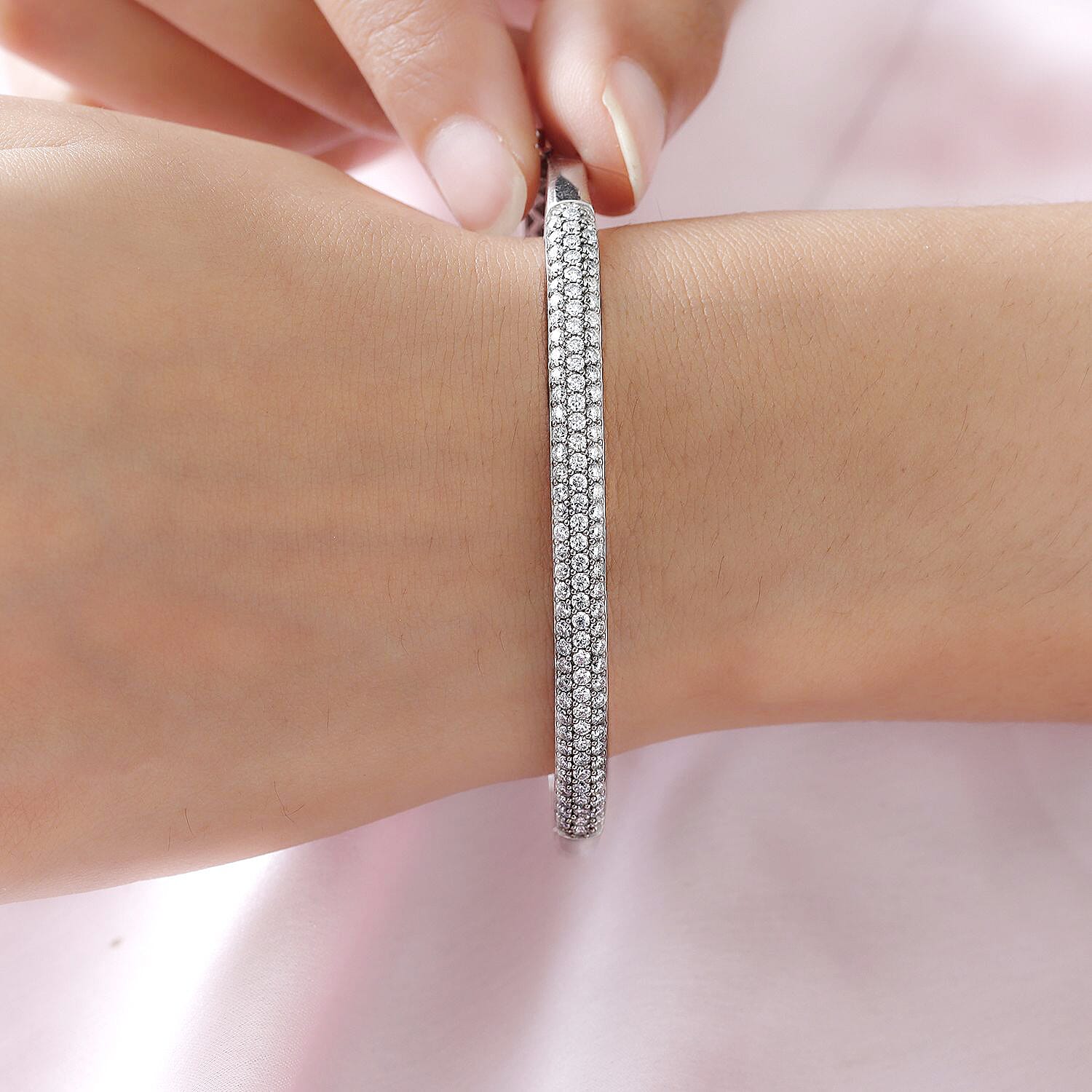 Moissanite Bangle (Size 7.5) in Platinum Overlay Sterling Silver 2.63 Ct, Silver Wt. 13.34 Gms