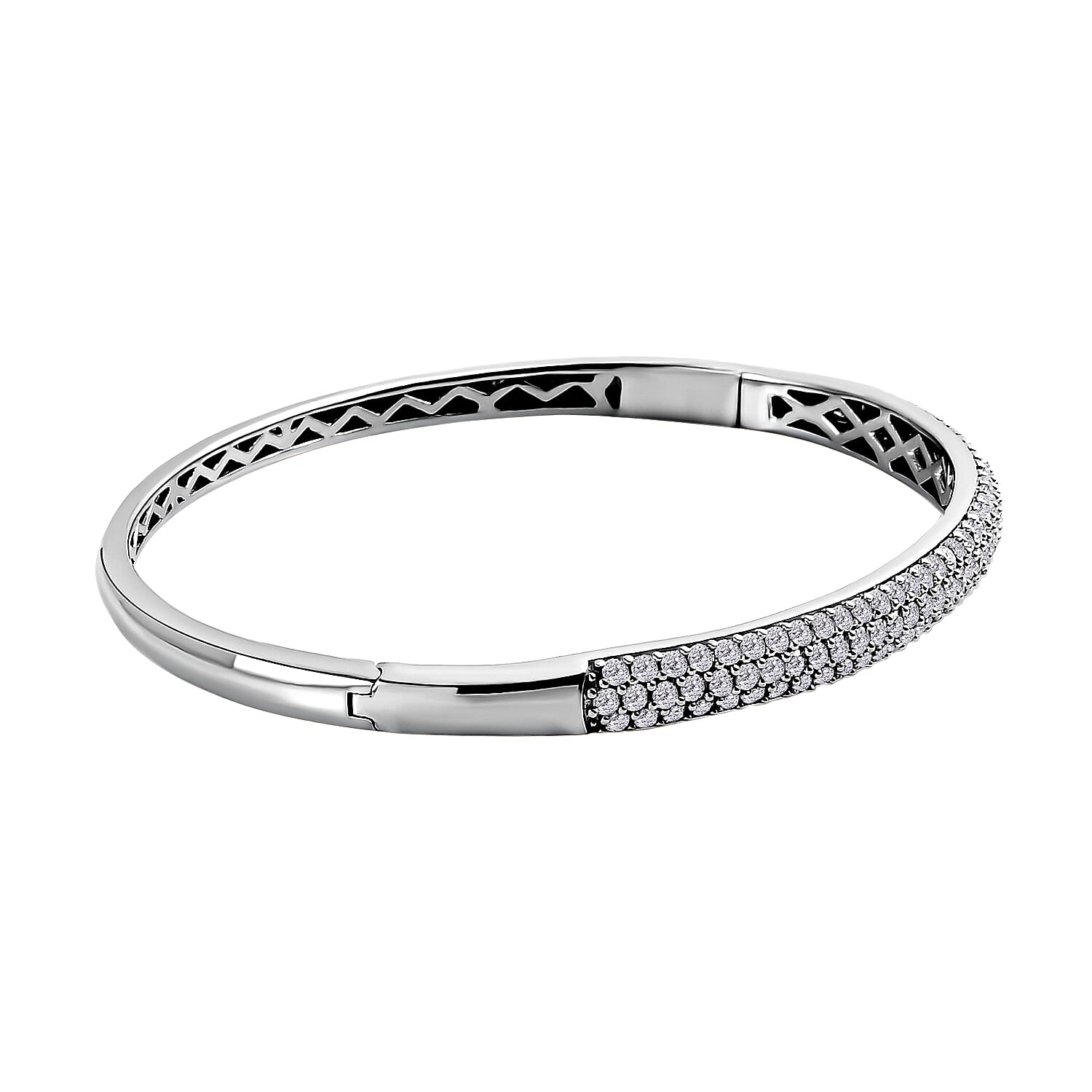 Moissanite Bangle (Size 7.5) in Platinum Overlay Sterling Silver 2.63 Ct, Silver Wt. 13.34 Gms