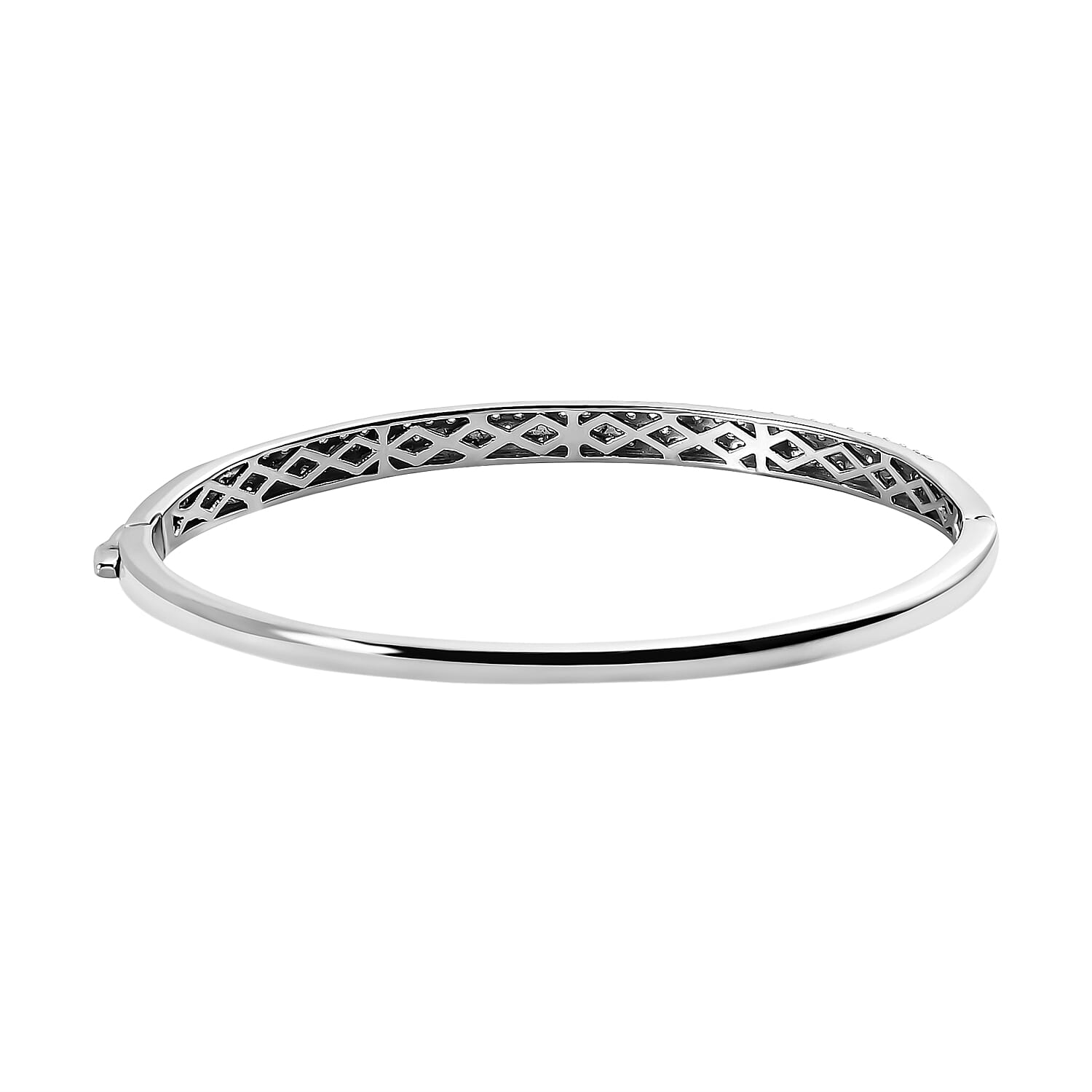 Moissanite Bangle (Size 7.5) in Platinum Overlay Sterling Silver 2.63 Ct, Silver Wt. 13.34 Gms