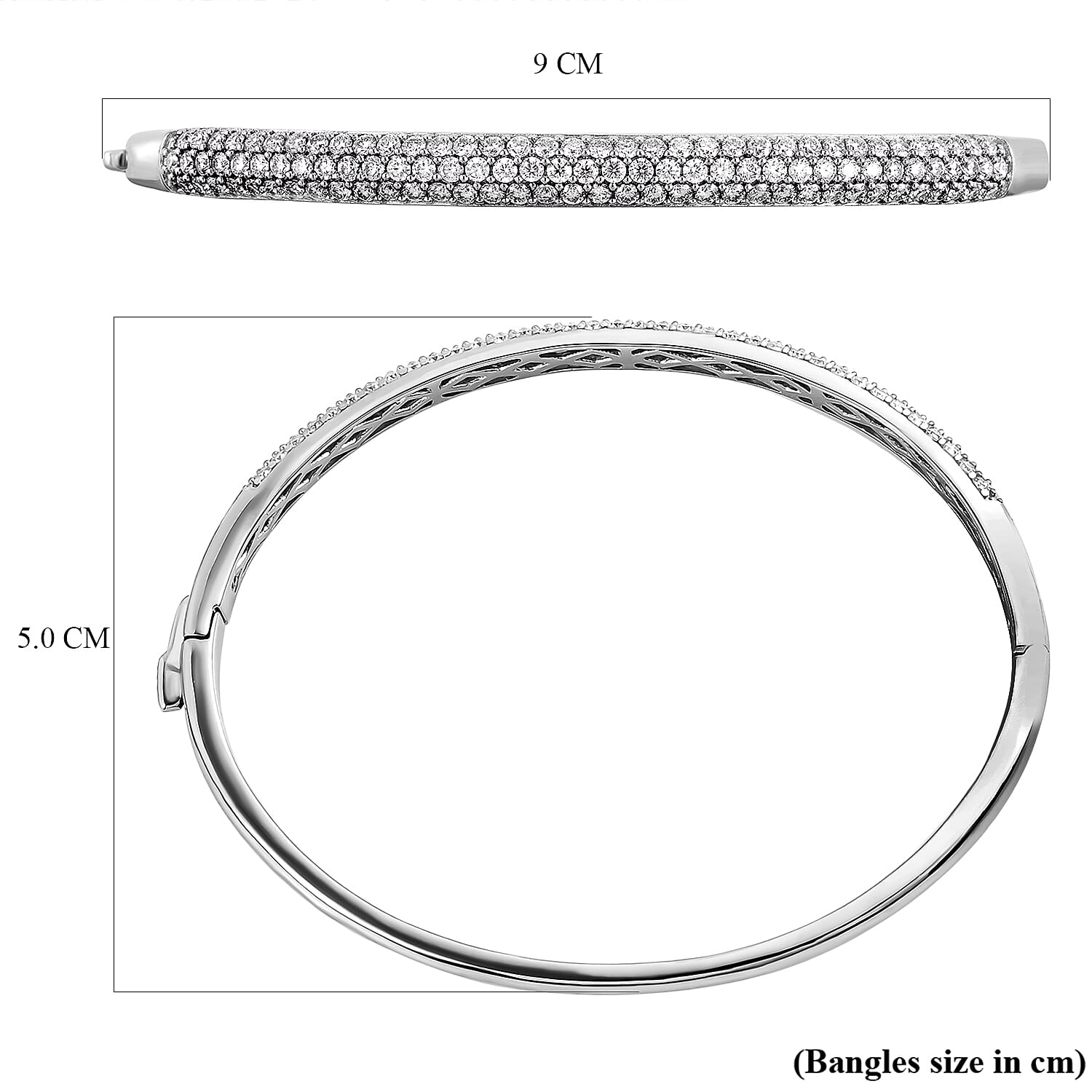 Moissanite Bangle (Size 7.5) in Platinum Overlay Sterling Silver 2.63 Ct, Silver Wt. 13.34 Gms