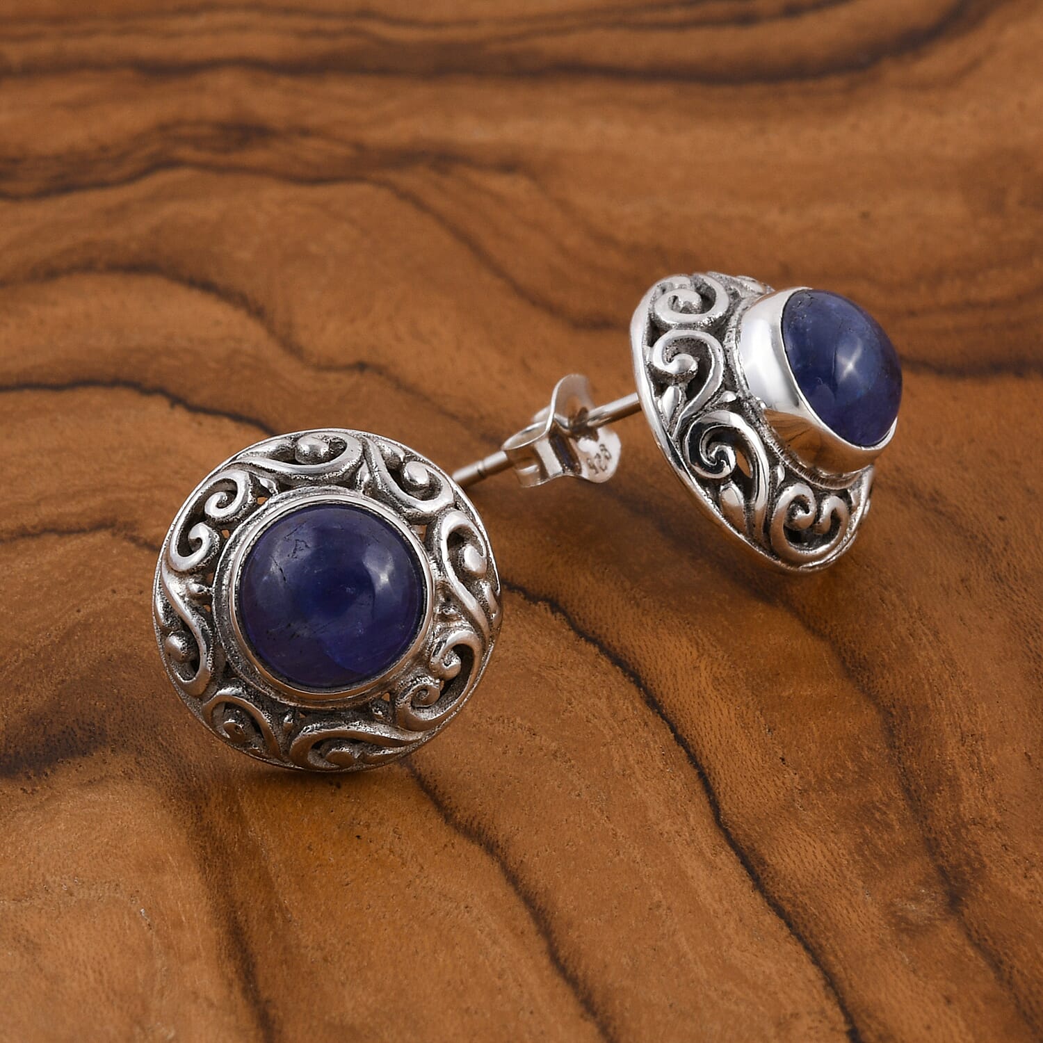 Tanzanit Stud Earrings in Sterling Silver 1.70 Ct