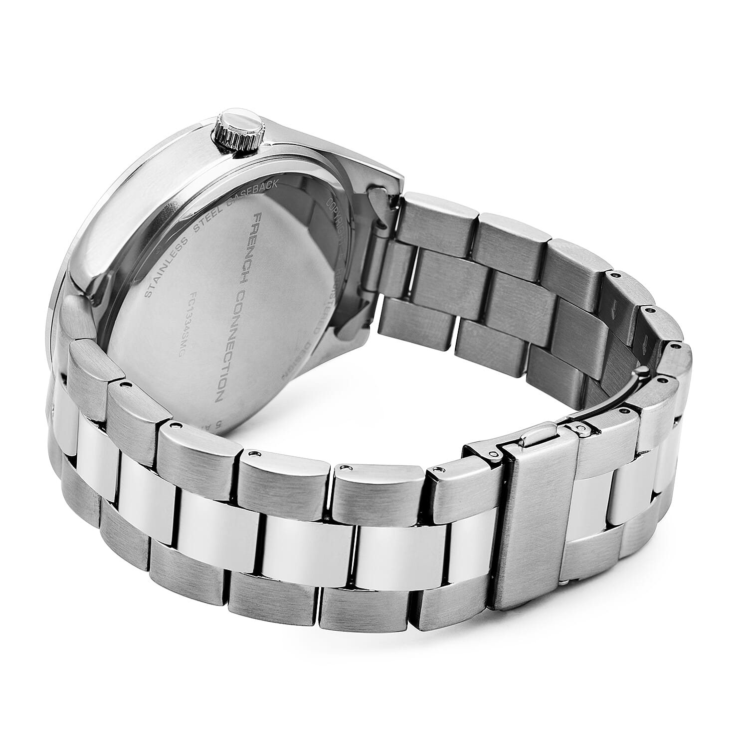 French Connection Silver Dial Mens Watch With Silver Colour Chain Strap