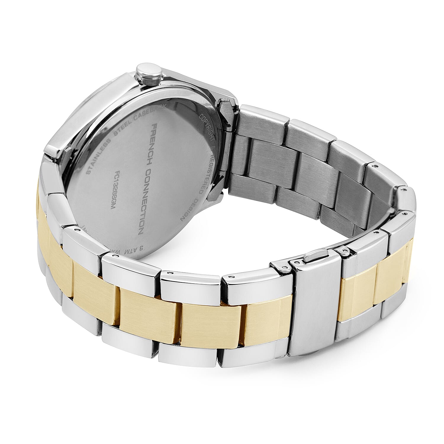 French Connection Silver Dial Mens Watch With Silver & Gold Colour Chain Strap