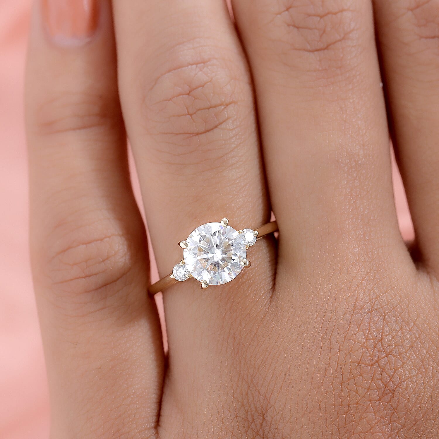 9K Yellow Gold Moissanite Trilogy Ring 1.77 Ct.