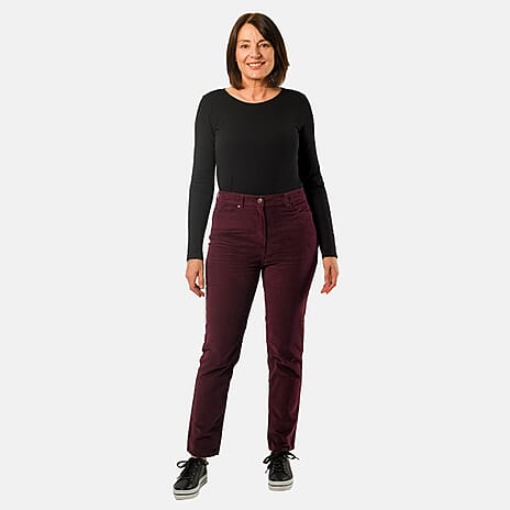 Tamsy Cotton Straight Leg Cord Trouser (Size 14 R) - Berry
