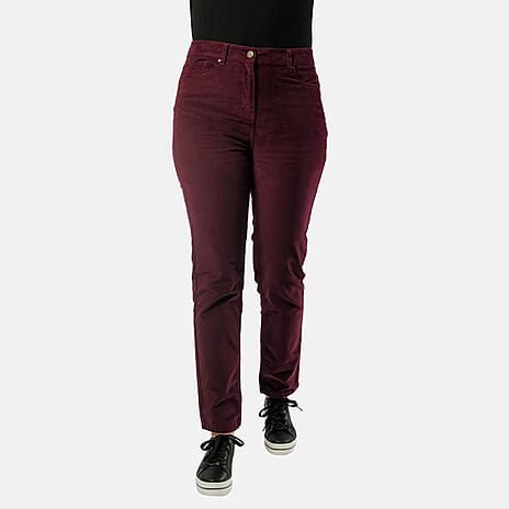 Tamsy Cotton Straight Leg Cord Trouser (Size 22 R) - Berry