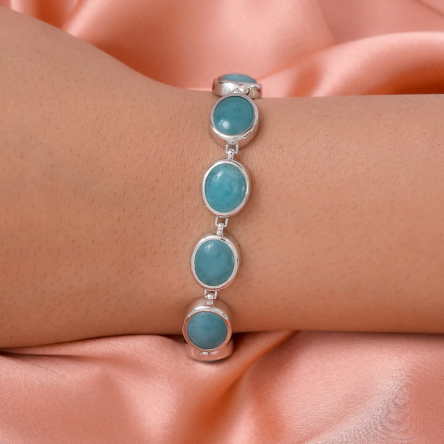 Collectors Edition - AAA Brazilian Amazonite Bracelet (Size - 8.25) in Platinum Overlay Sterling Silver 46.18 Ct, Silver Wt. 16.00 Gms