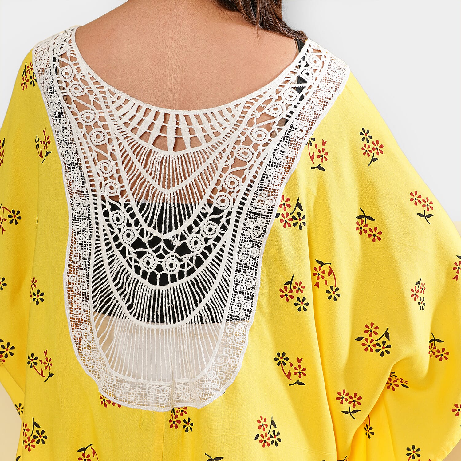 TAMSY 100% Viscose Floral Pattern Kimono (One Size) - Yellow