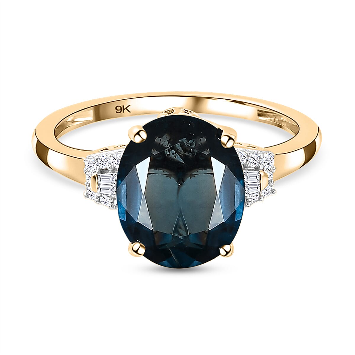 9K Yellow Gold Indigo Kyanite and Diamond Ring 4.39 Ct.