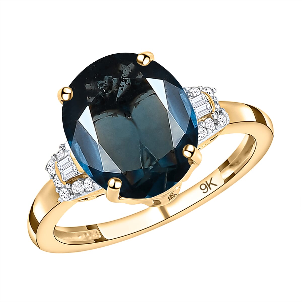 9K Yellow Gold Indigo Kyanite and Diamond Ring 4.39 Ct.