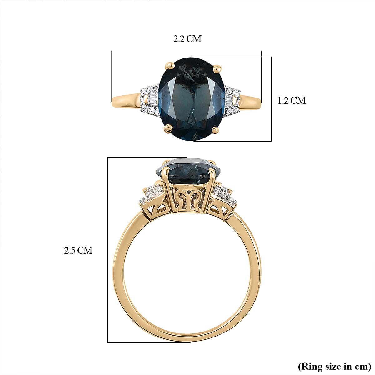 9K Yellow Gold Indigo Kyanite and Diamond Ring 4.39 Ct.