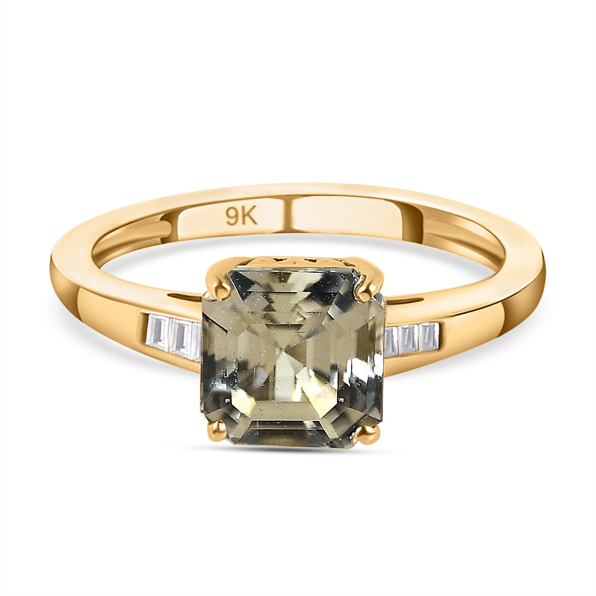 9K Yellow Gold Turkizite (Asscher Cut) and Diamond Ring 2.00 Ct.
