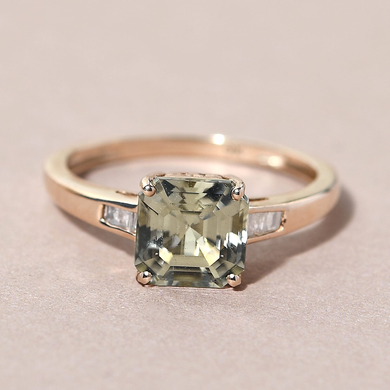 9K Yellow Gold Turkizite (Asscher Cut) and Diamond Ring 2.00 Ct.