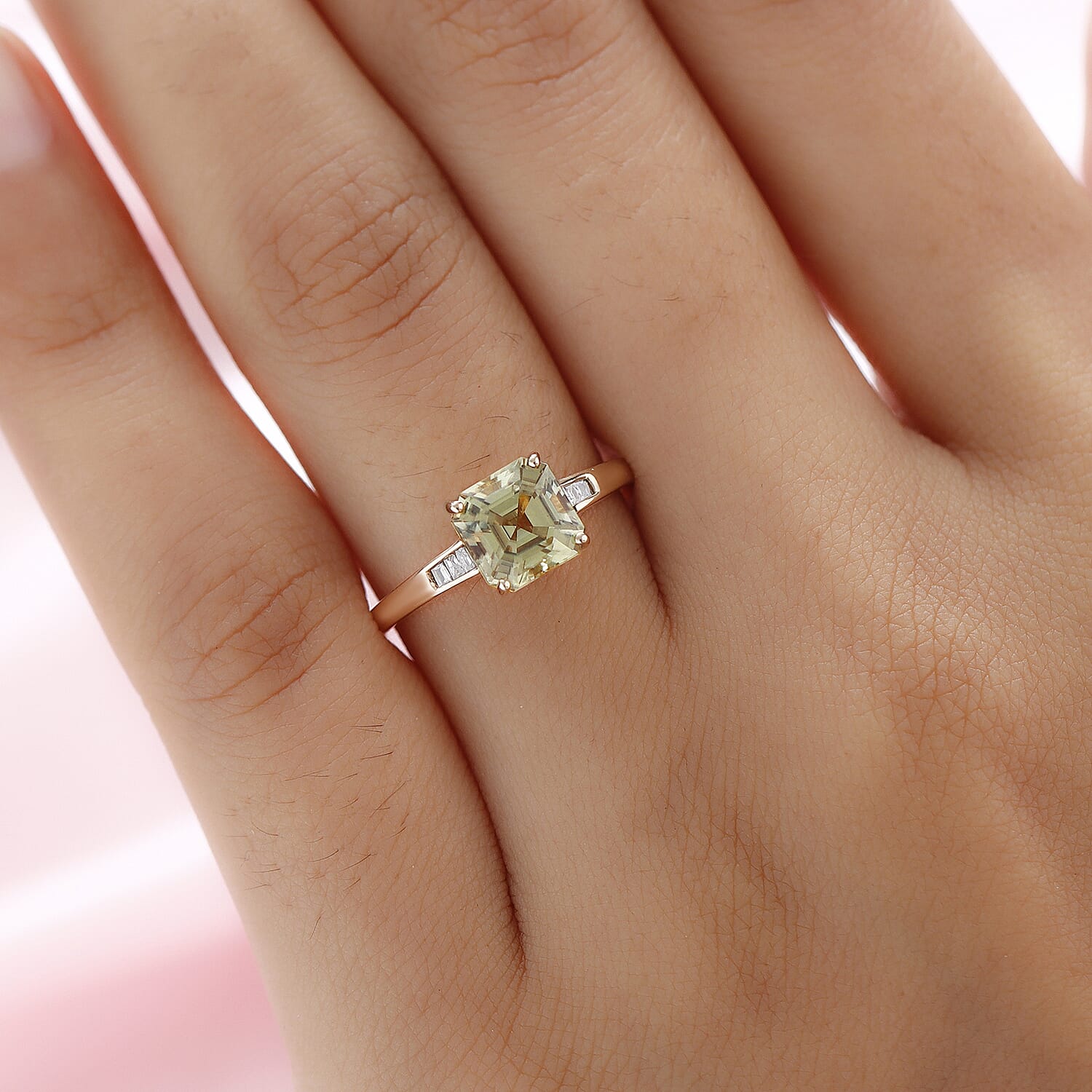 9K Yellow Gold Turkizite (Asscher Cut) and Diamond Ring 2.00 Ct.