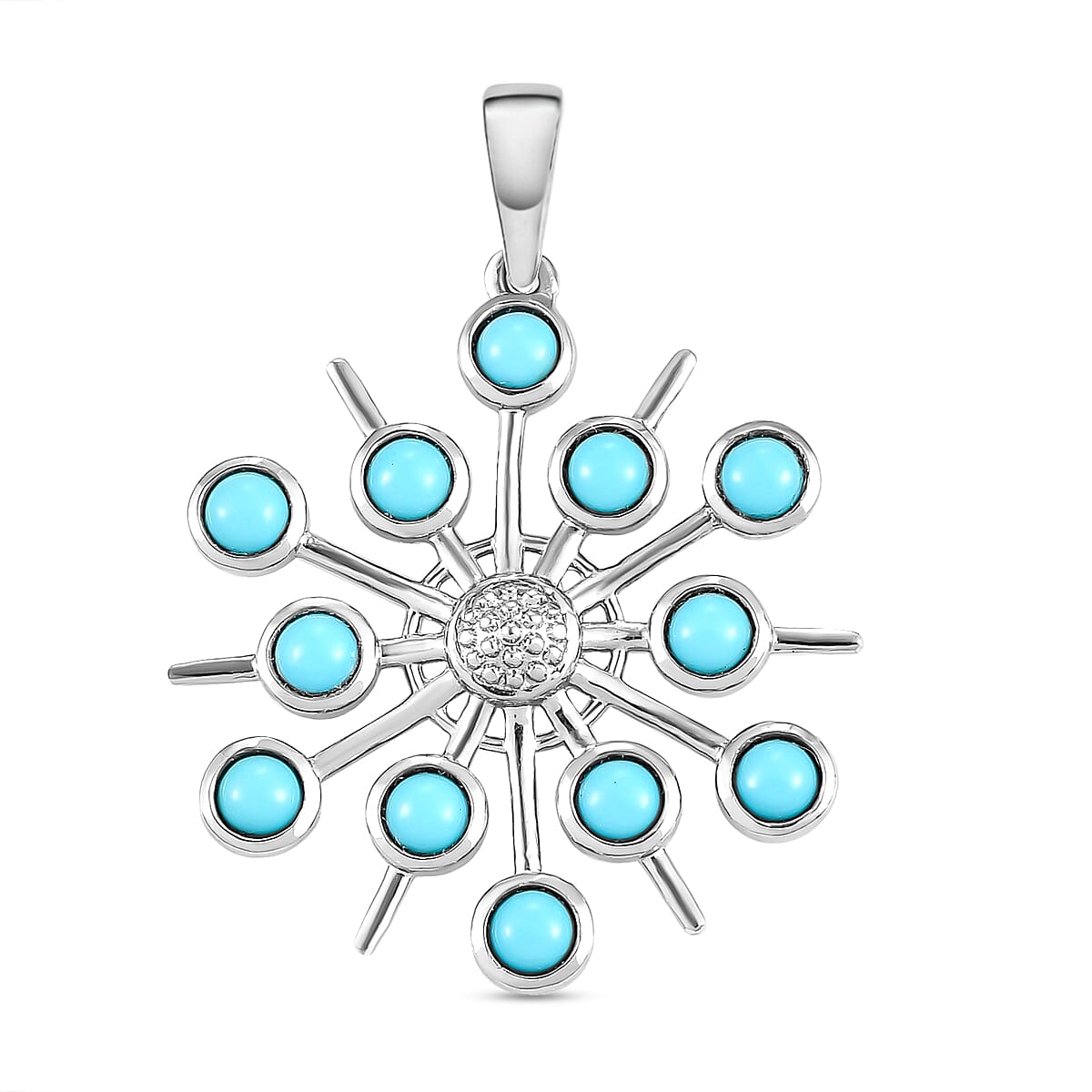 Arizona Sleeping Beauty Turquoise Snowflake Pendant in Platinum Overlay Sterling Silver 1.10 Ct.