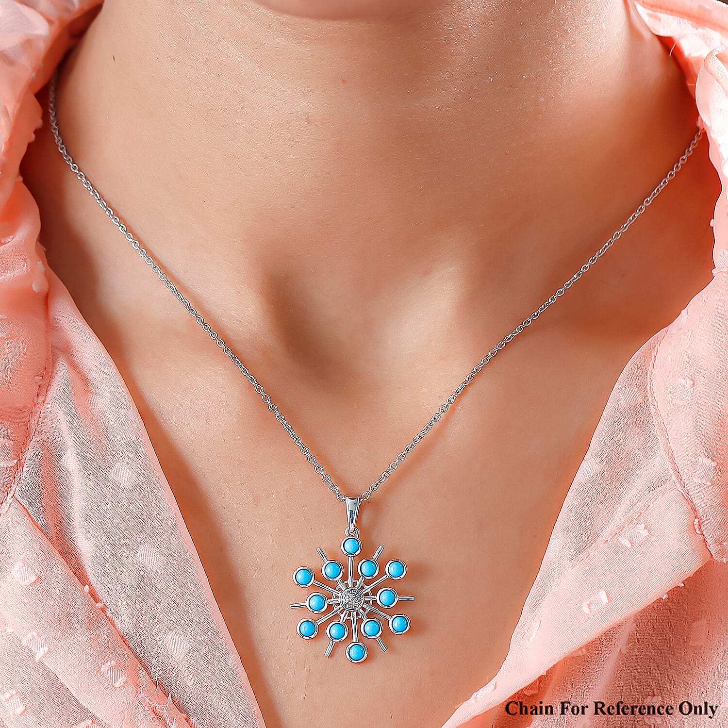Arizona Sleeping Beauty Turquoise Snowflake Pendant in Platinum Overlay Sterling Silver 1.10 Ct.