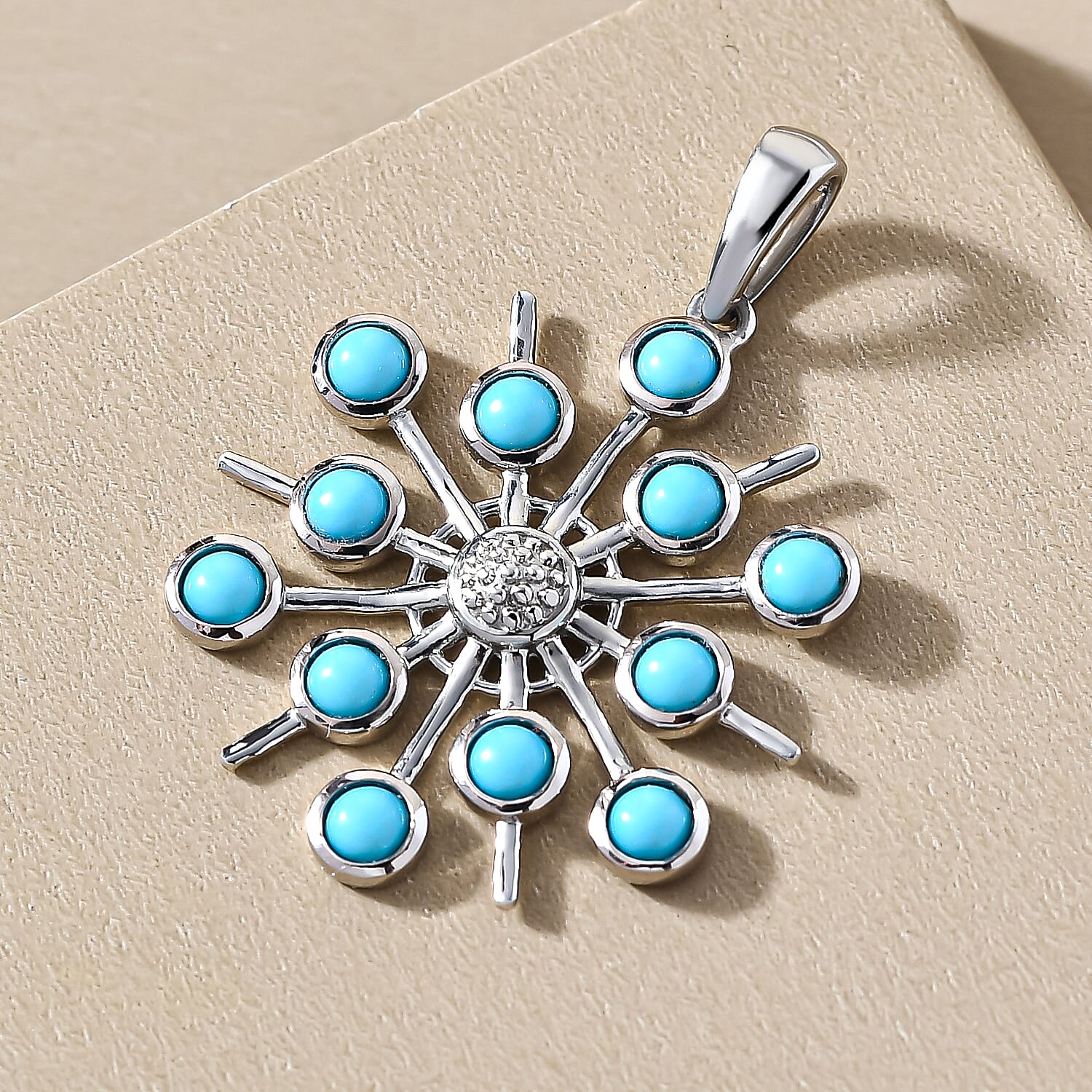 Arizona Sleeping Beauty Turquoise Snowflake Pendant in Platinum Overlay Sterling Silver 1.10 Ct.