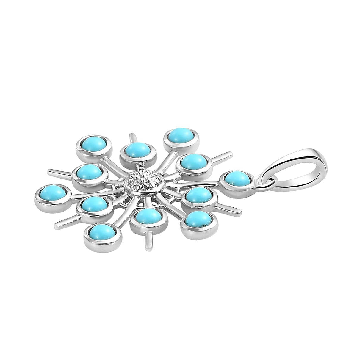 Arizona Sleeping Beauty Turquoise Snowflake Pendant in Platinum Overlay Sterling Silver 1.10 Ct.
