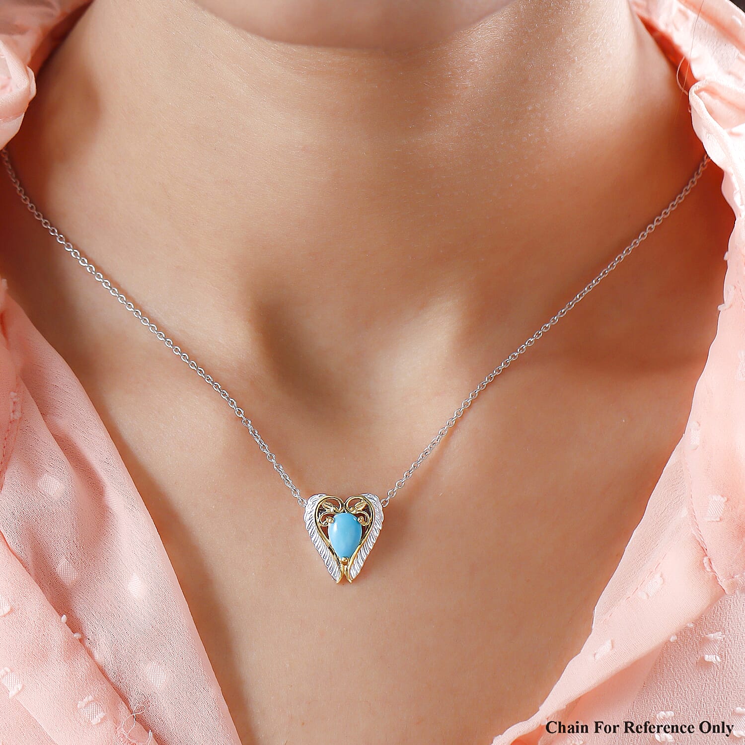 Arizona Sleeping Beauty Turquoise Heart Pendant in Two Tone Overlay Sterling Silver 1.08 Ct.