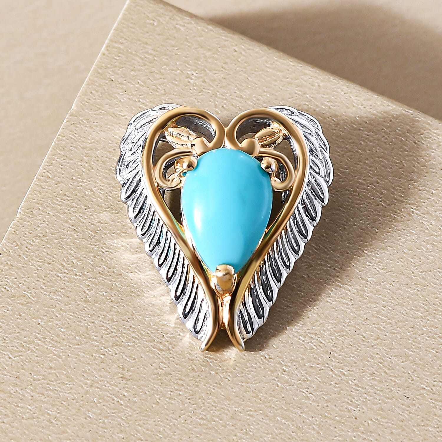 Arizona Sleeping Beauty Turquoise Heart Pendant in Two Tone Overlay Sterling Silver 1.08 Ct.