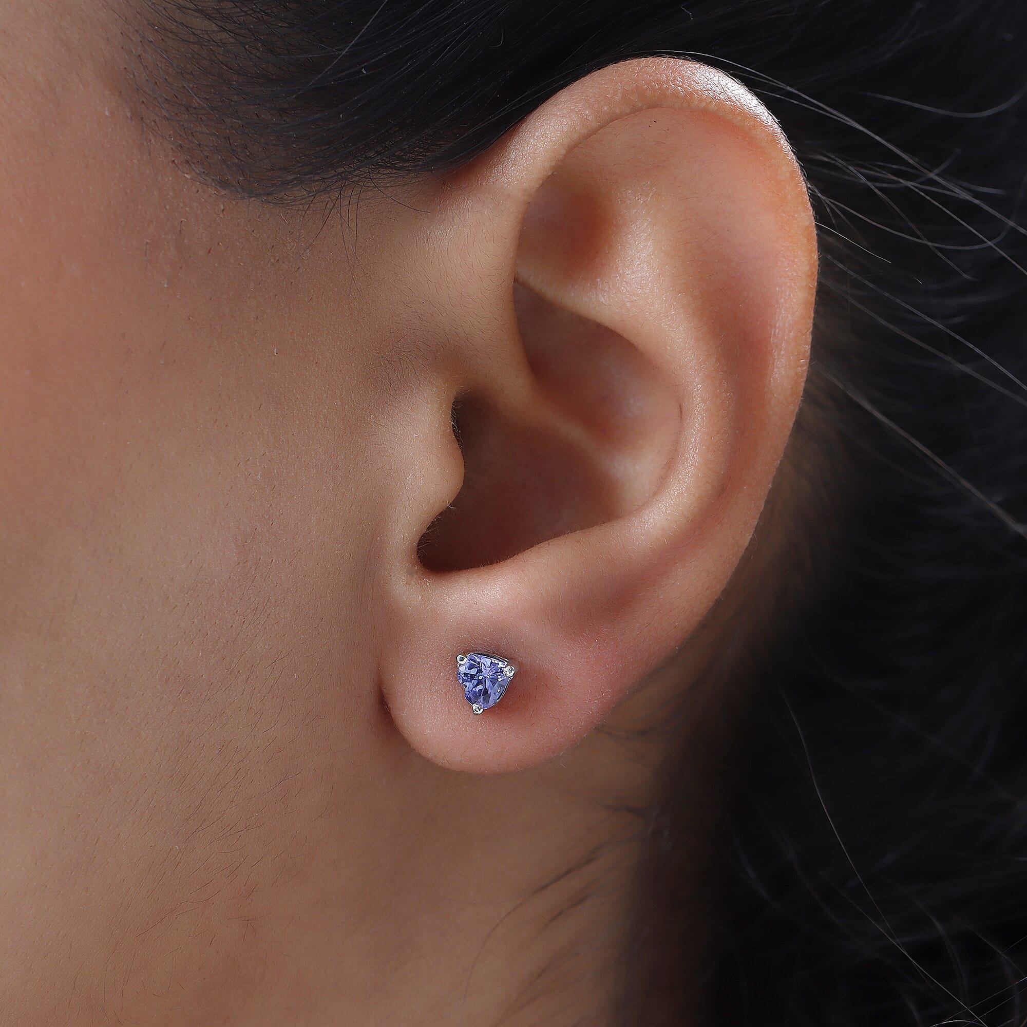 Tanzanite Heart Stud Earrings (With Push Back) in Platinum Overlay Sterling Silver