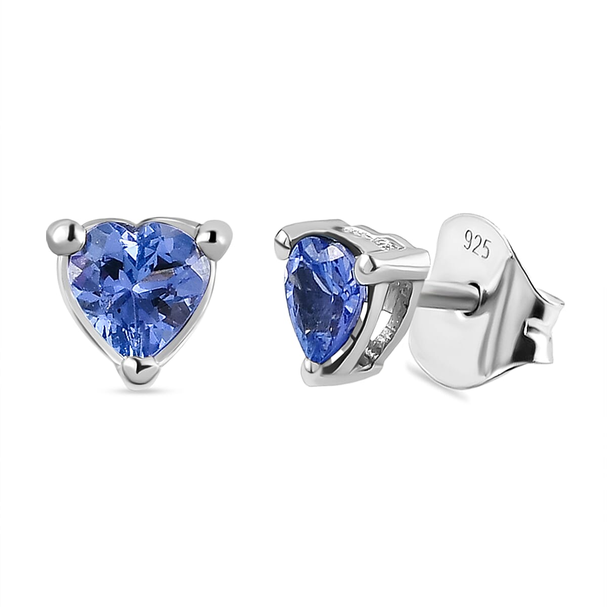 Tanzanite Heart Stud Earrings (With Push Back) in Platinum Overlay Sterling Silver