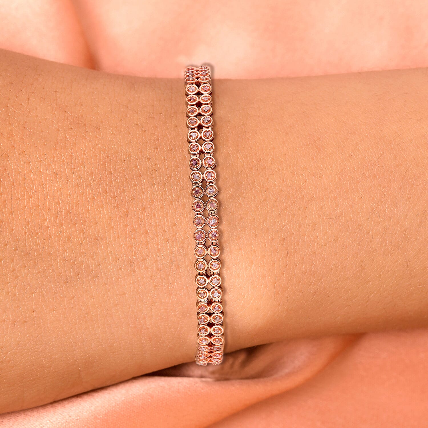Natural Pink Uncut Diamond Bracelet (Size - 7.5) in Rose Gold Overlay Sterling Silver 1.00 Ct, Silver Wt. 13.81 Gms