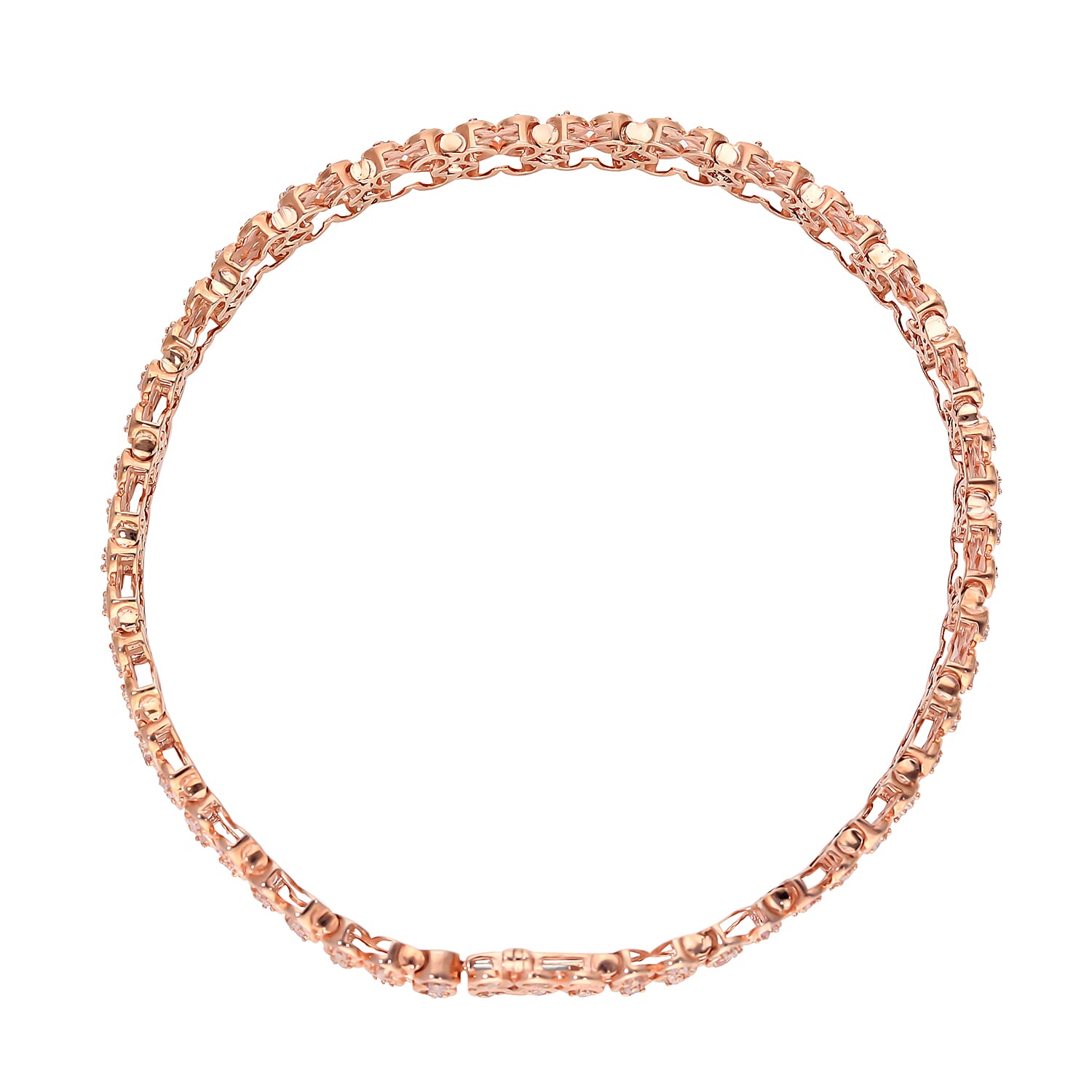 Natural Pink Uncut Diamond Bracelet (Size - 7.5) in Rose Gold Overlay Sterling Silver 1.00 Ct, Silver Wt. 13.81 Gms