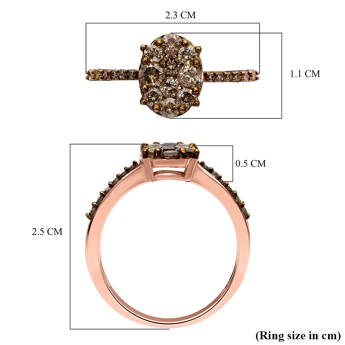 9K Rose Gold SGL Certified Natural Champagne Diamond Ring 1.00 Ct.