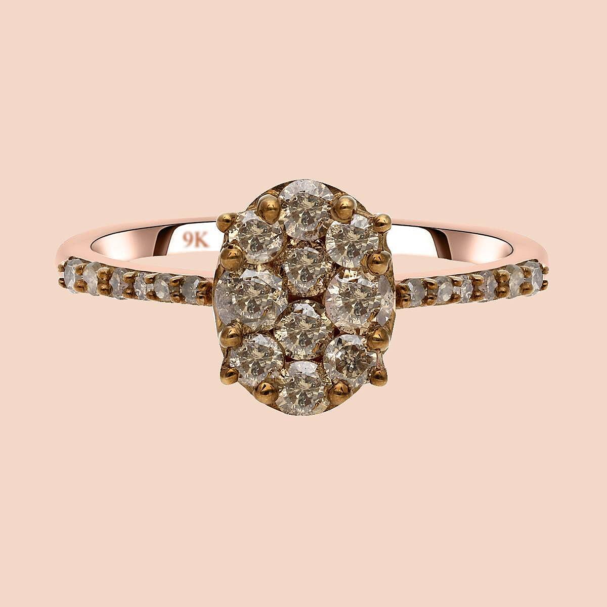 9K Rose Gold SGL Certified Natural Champagne Diamond Ring 1.00 Ct.