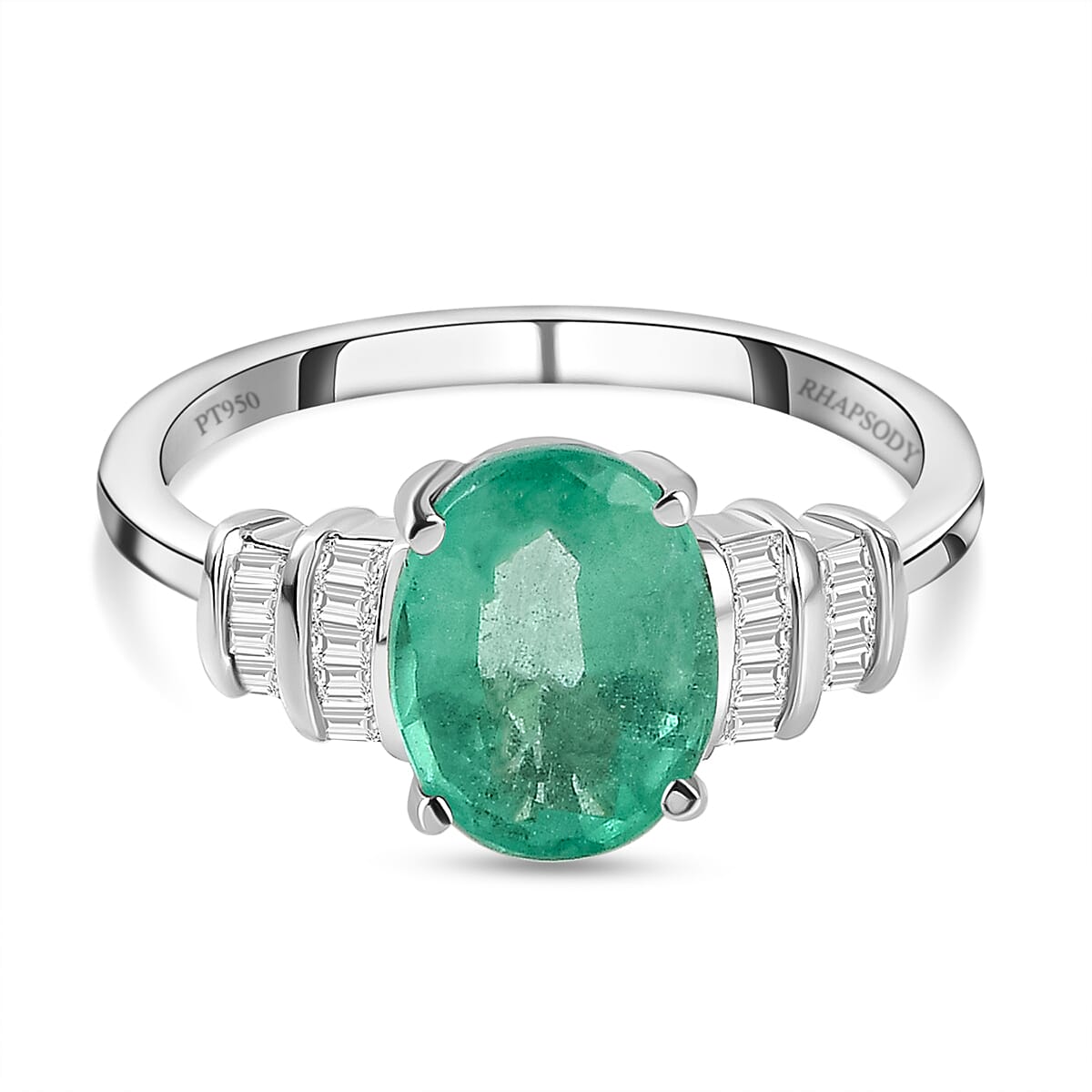 RHAPSODY 950 Platinum AAAA Ethiopian Emerald 1.70 Ct. and Diamond (VS-E-F) Ring 1.83 Ct.