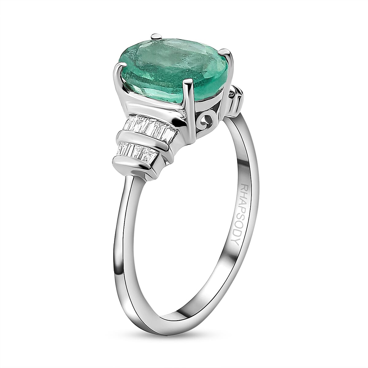 RHAPSODY 950 Platinum AAAA Ethiopian Emerald 1.70 Ct. and Diamond (VS-E-F) Ring 1.83 Ct.