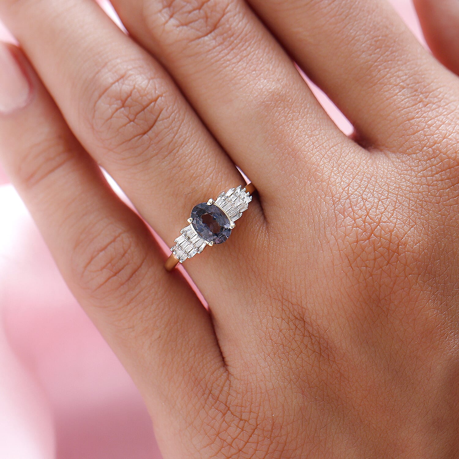 9K Yellow Gold Platinum Spinel and Diamond Ring 1.05 Ct.