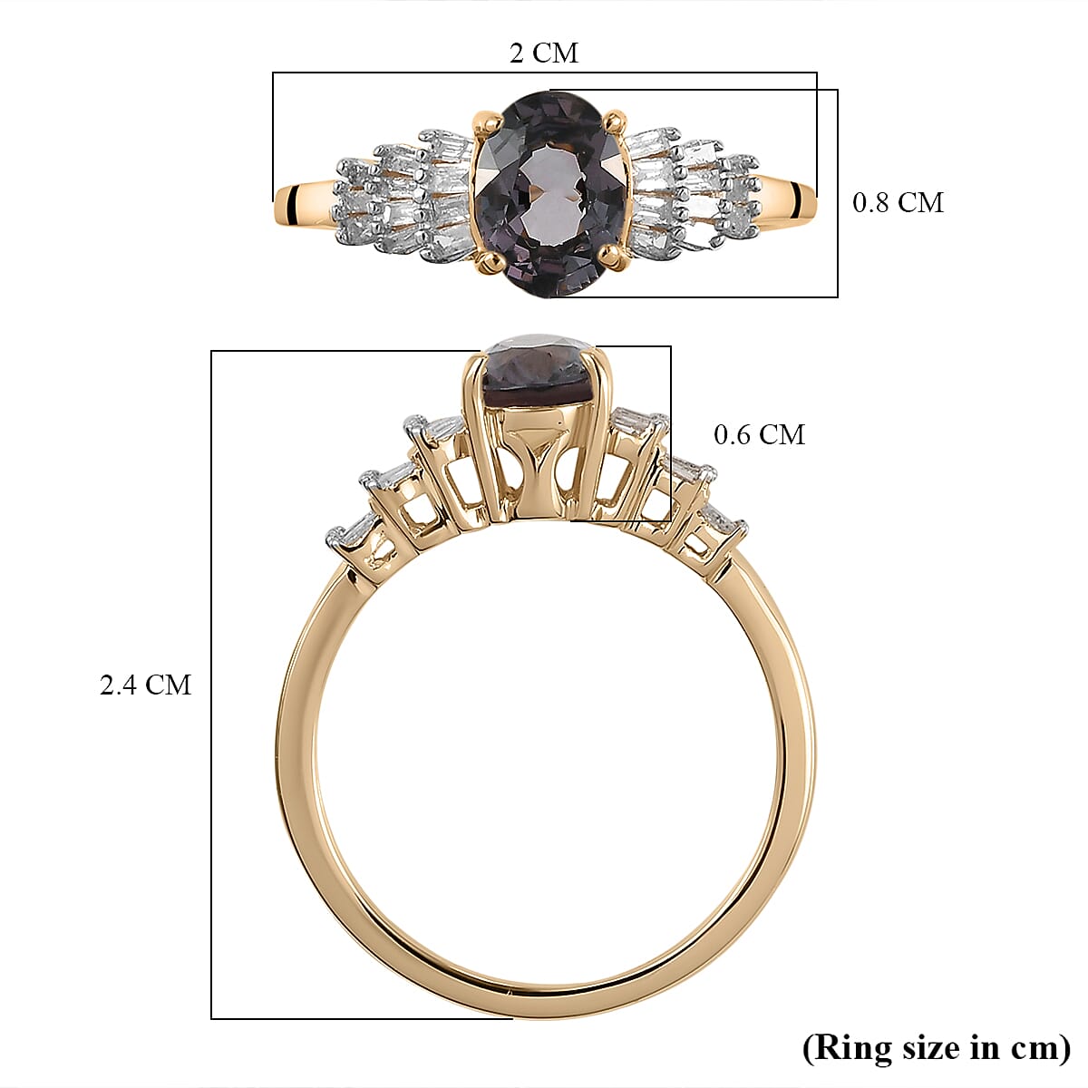 9K Yellow Gold Platinum Spinel and Diamond Ring 1.05 Ct.