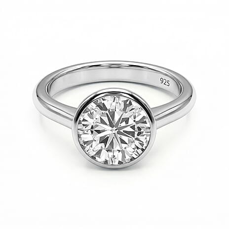 Moissanite Solitaire Ring in Platinum Overlay Sterling Silver.