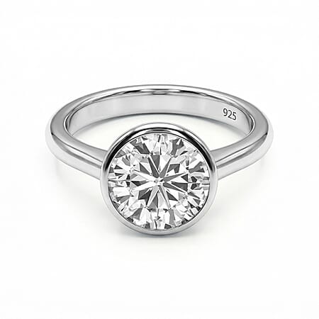 Moissanite Solitaire Ring in Sterling Silver with Platinum Plating Moissanite Solitaire Ring in Sterling Silver with Platinum Plating