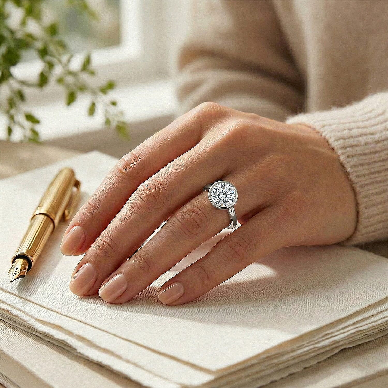 Moissanite Solitaire Ring in Sterling Silver