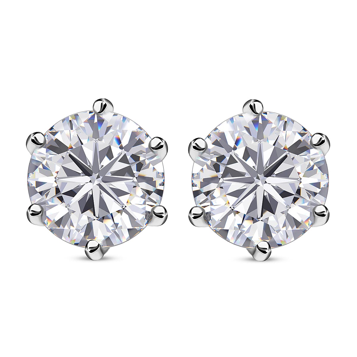 Moissanite Stud Earrings (With Push Back) in Platinum Overlay Sterling Silver 5.71 Ct.